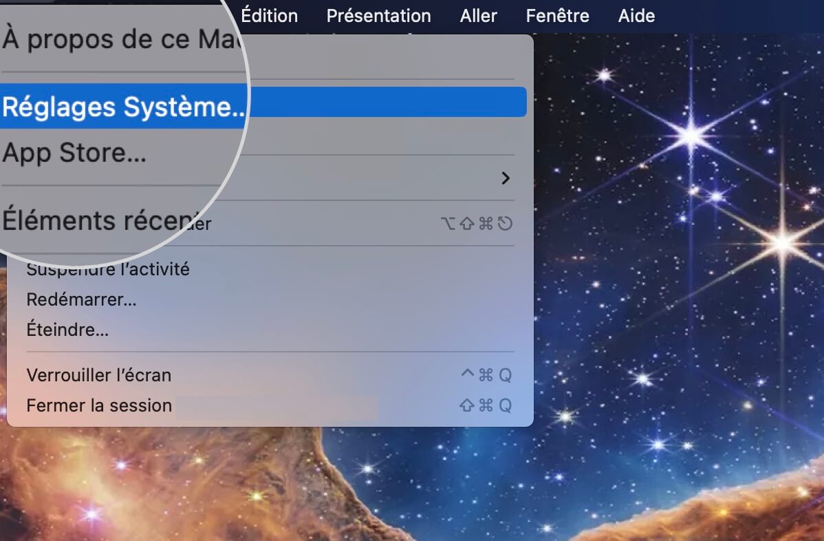 Capture d'écran de l'option Réglages Système Mac