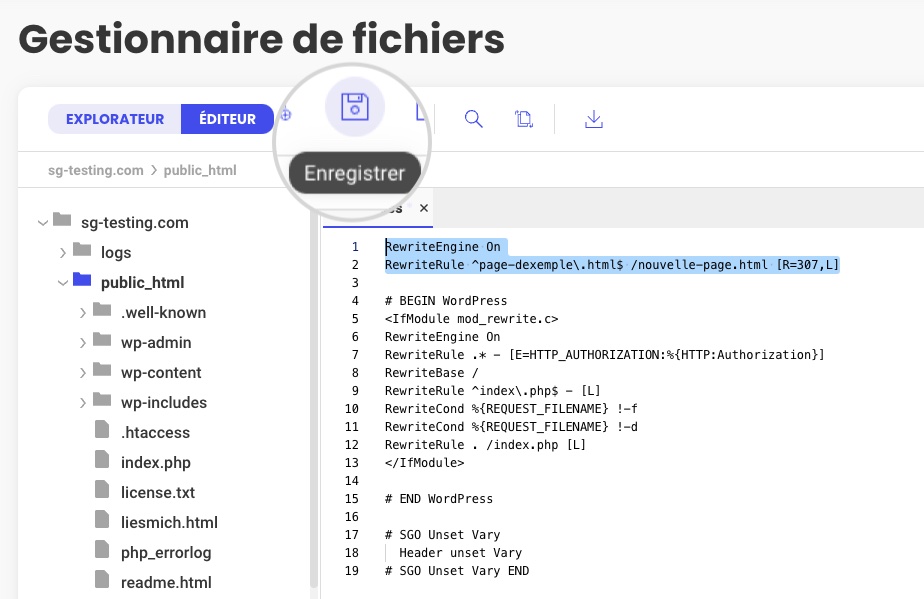 Règle de redirection 307 au format .htaccess