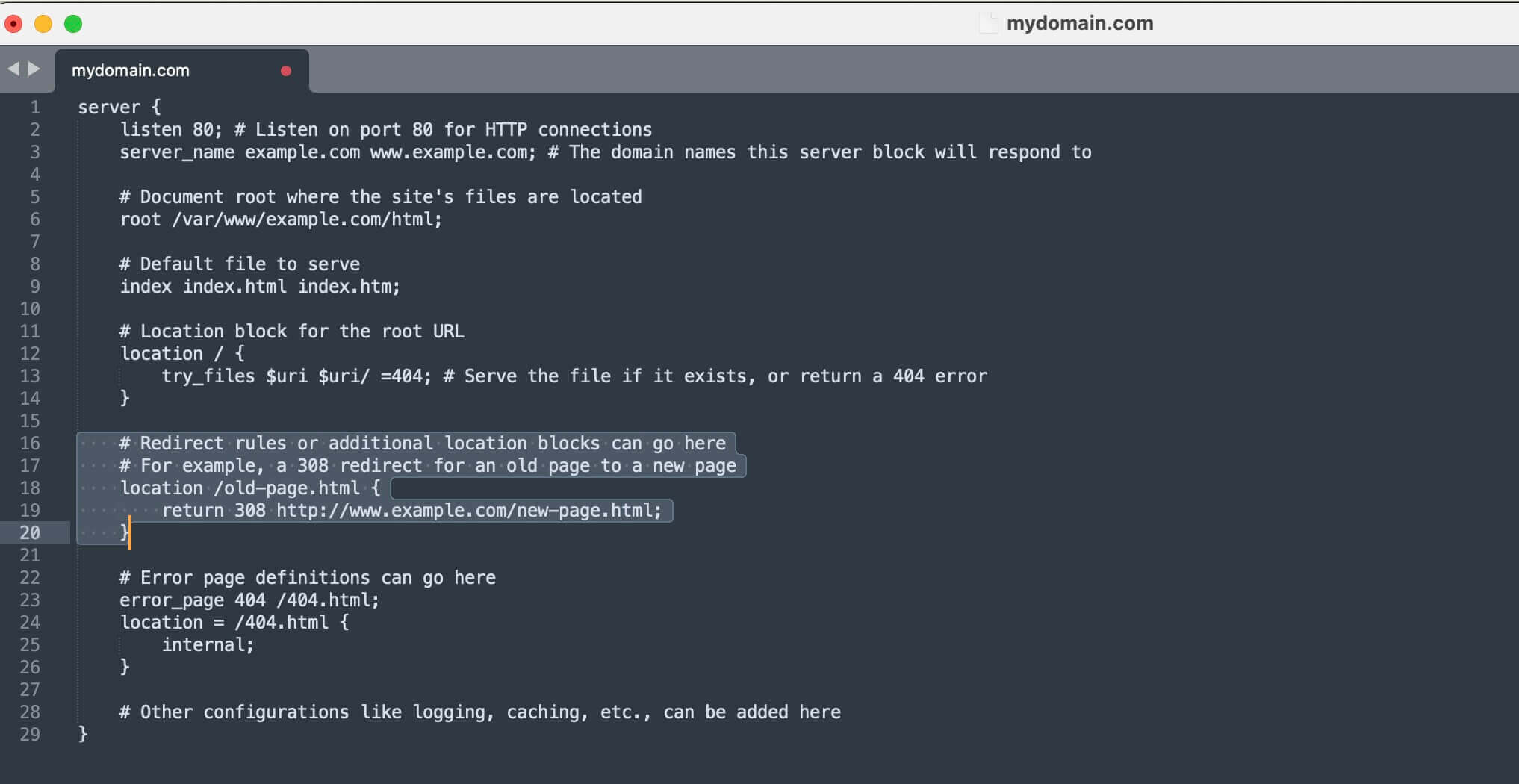 Redirection permanente 308 dans le fichier de configuration NGINX