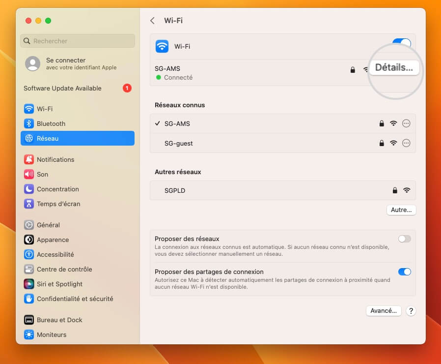 Paramètres réseau avancés sur Mac