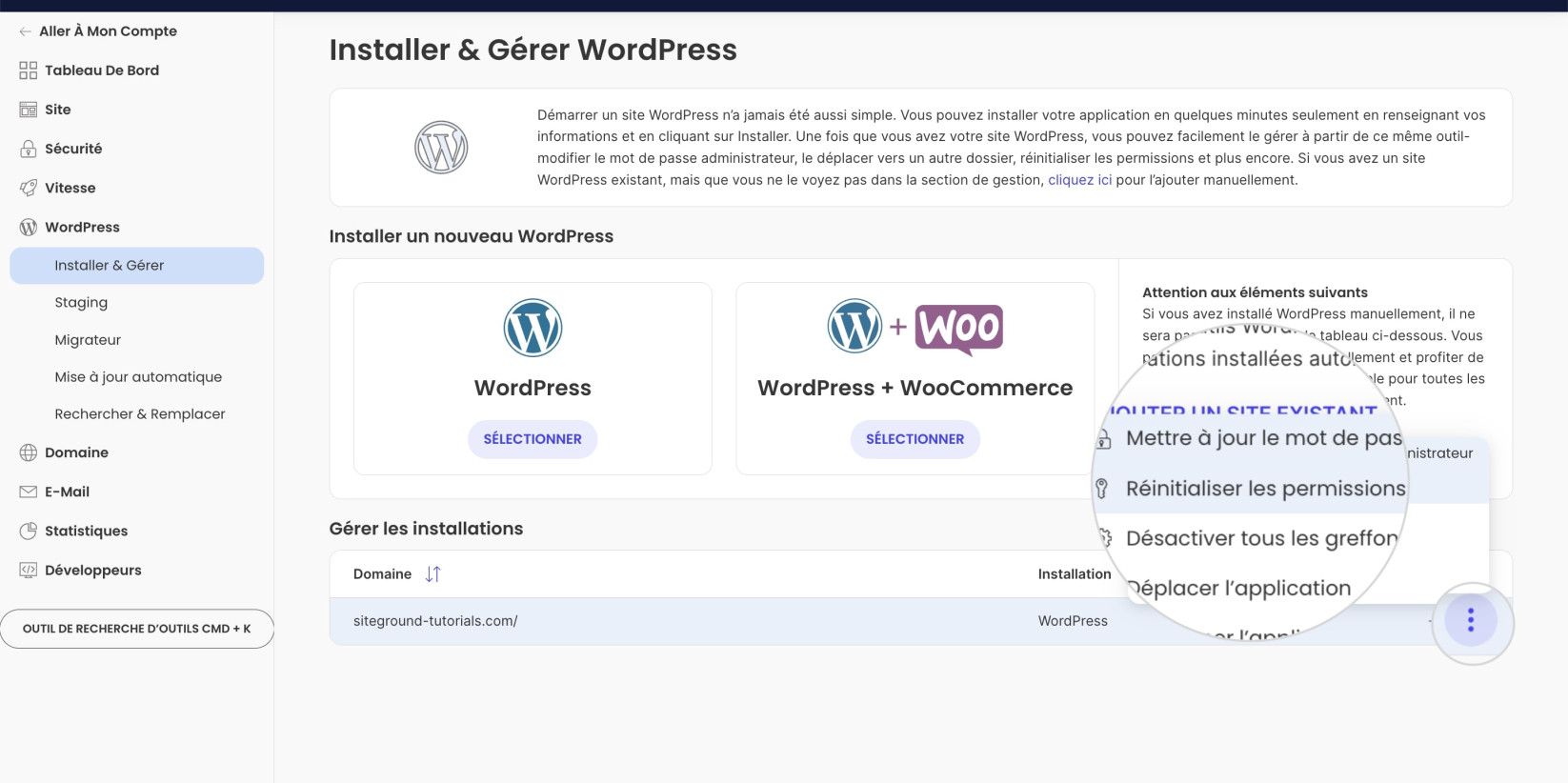 Réinitialiser les permissions WordPress