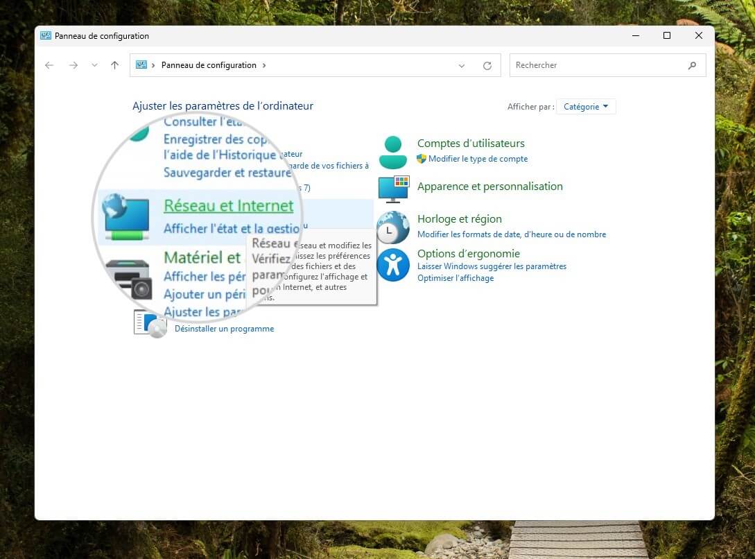 Ouvrir Section Réseau et Internet sous Windows