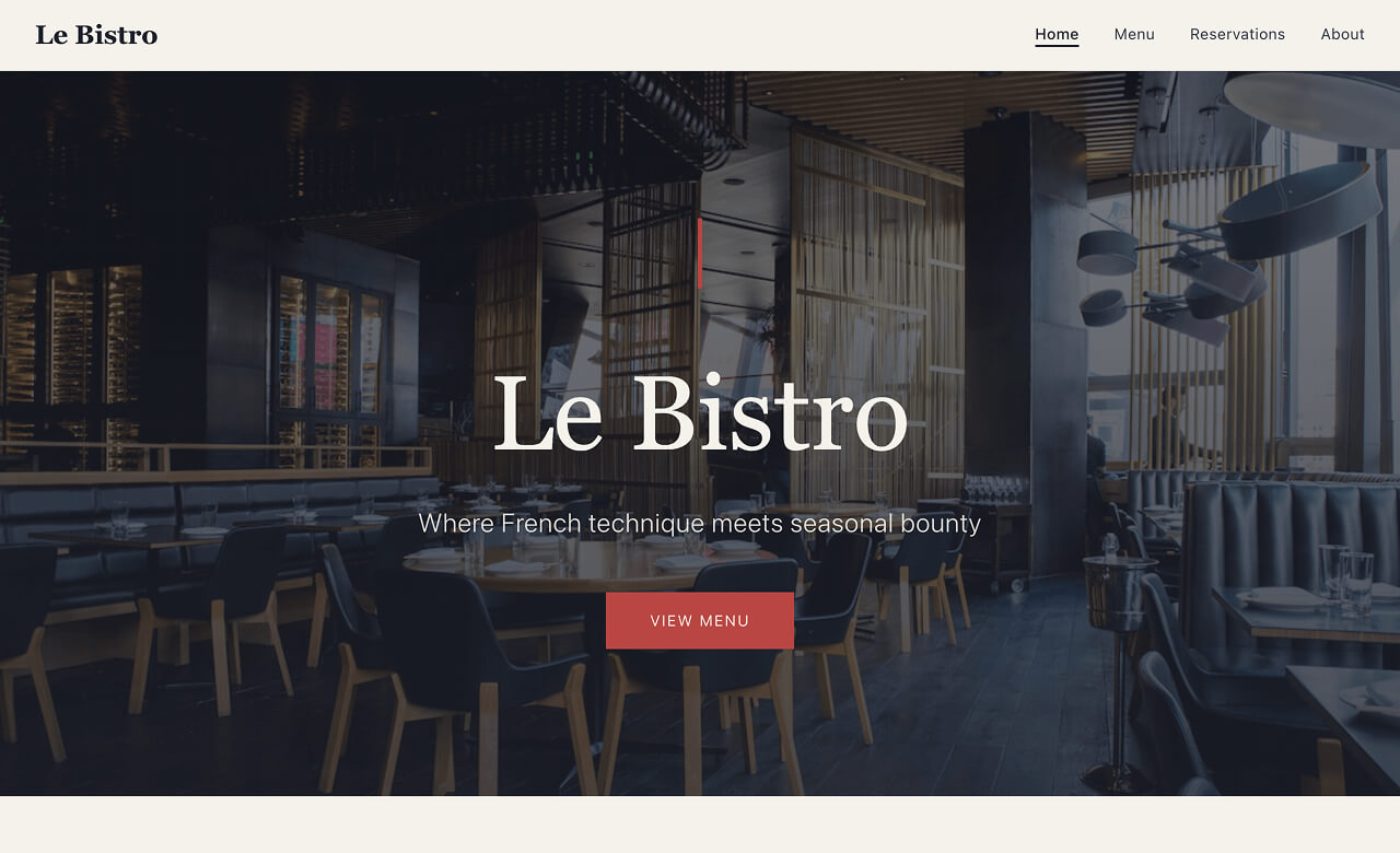 restaurant site – elegant bistro-style layout with menu and reservation form