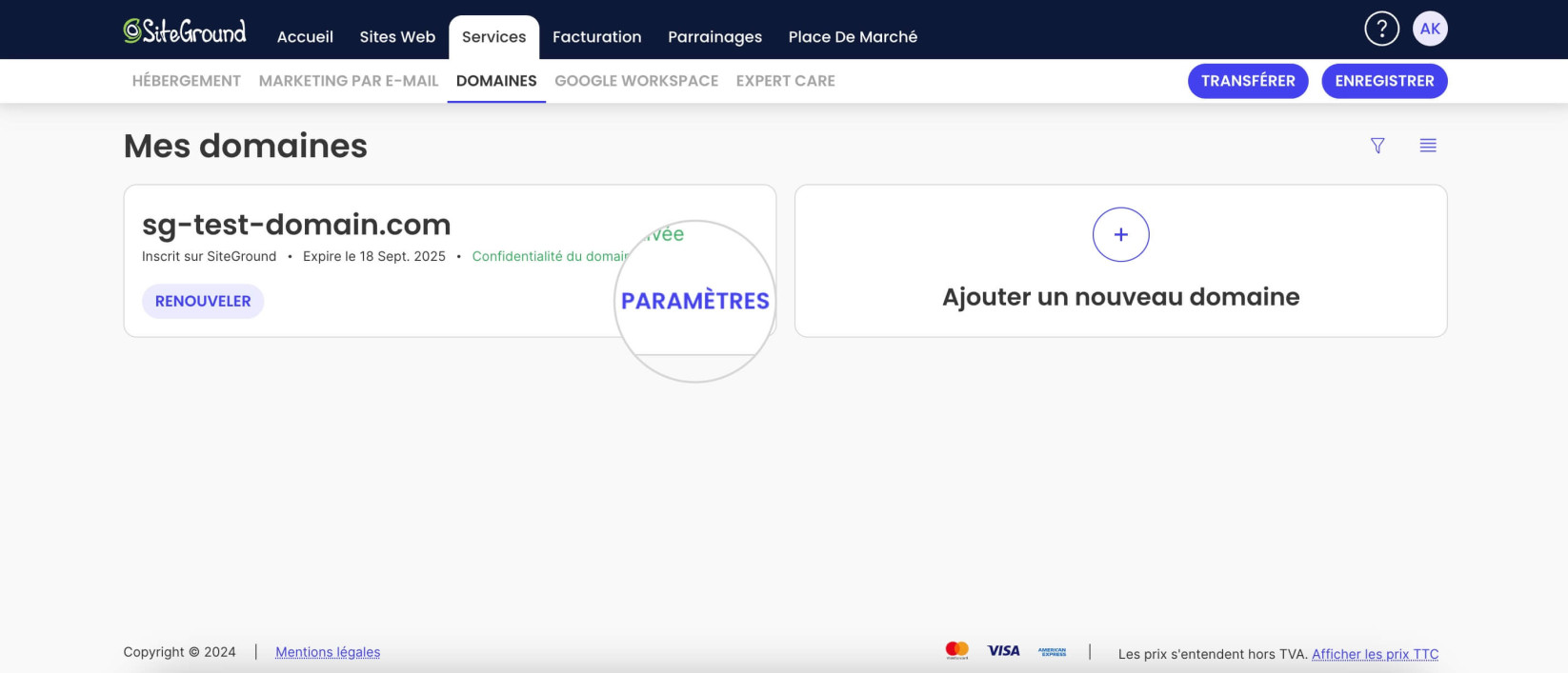 Comment accéder à la page des paramètres du domaine.