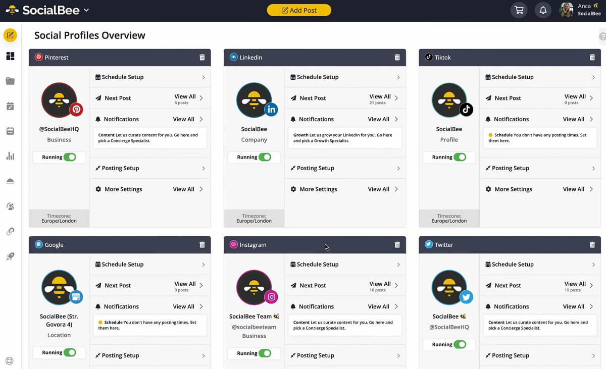 Interface de SocialBee