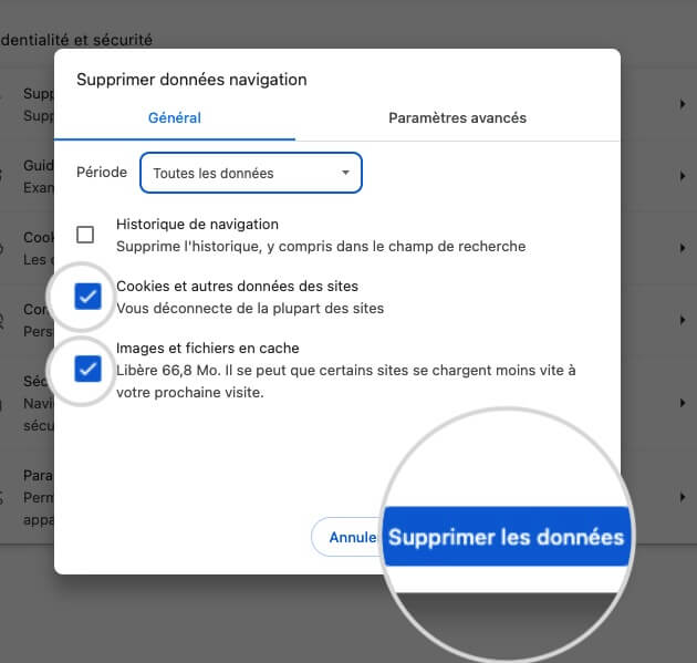 Comment vider le cache et les cookies sur Chrome 