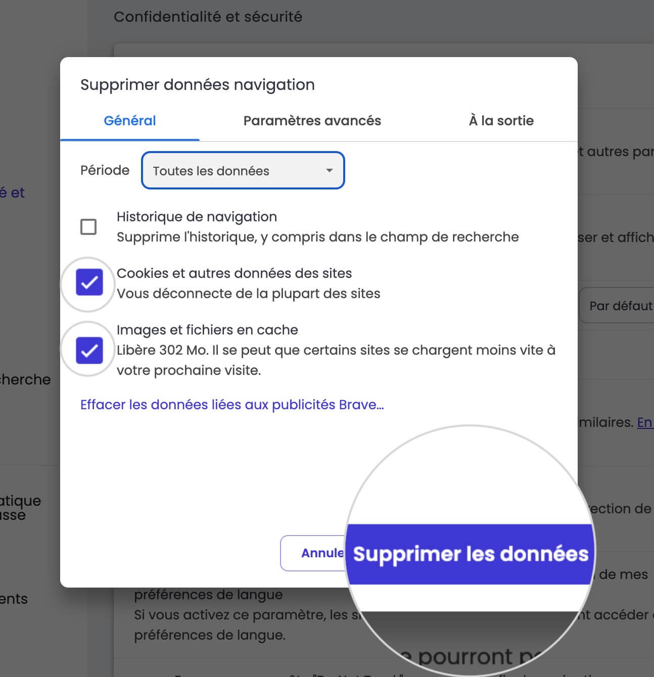 Comment vider le cache de Brave 