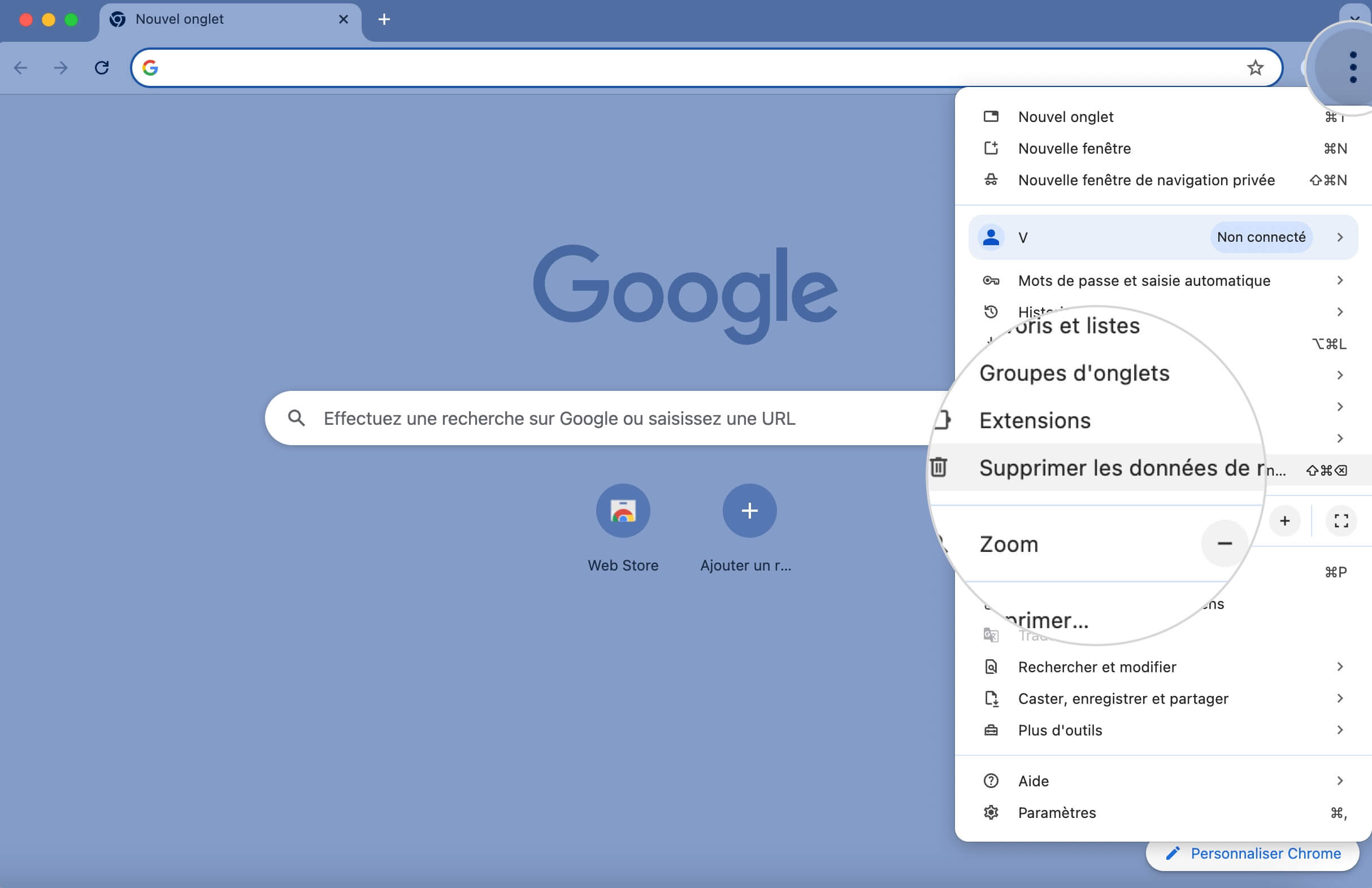 Écran des paramètres de confidentialité de Chrome affichant des options permettant de supprimer les données de navigation, les cookies et le cache pour corriger la capture d'écran du menu Paramètres système Mac, recherchez les mises à jour disponibles afin de corriger l'erreur ERR_BAD_SSL_CLIENT_AUTH_CERT.