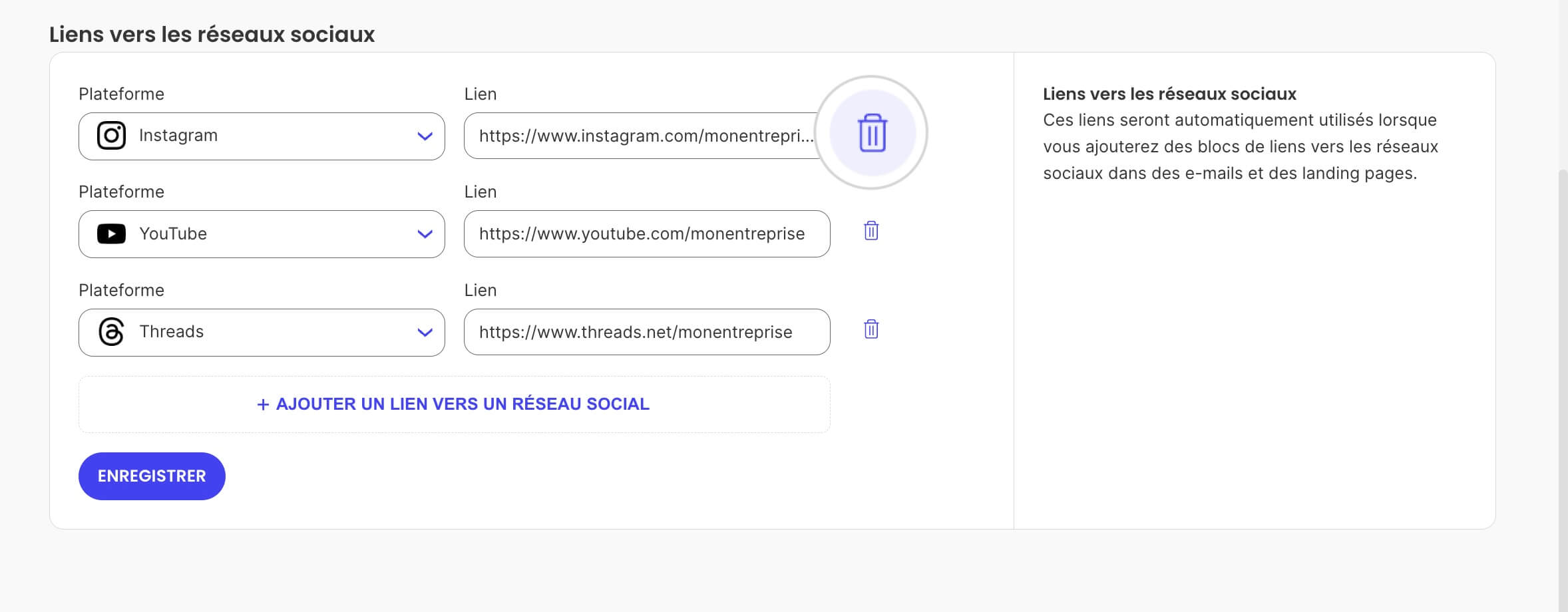 Supprimer les liens de réseaux sociaux de l'Identité de la marque dans l'Email Marketing
