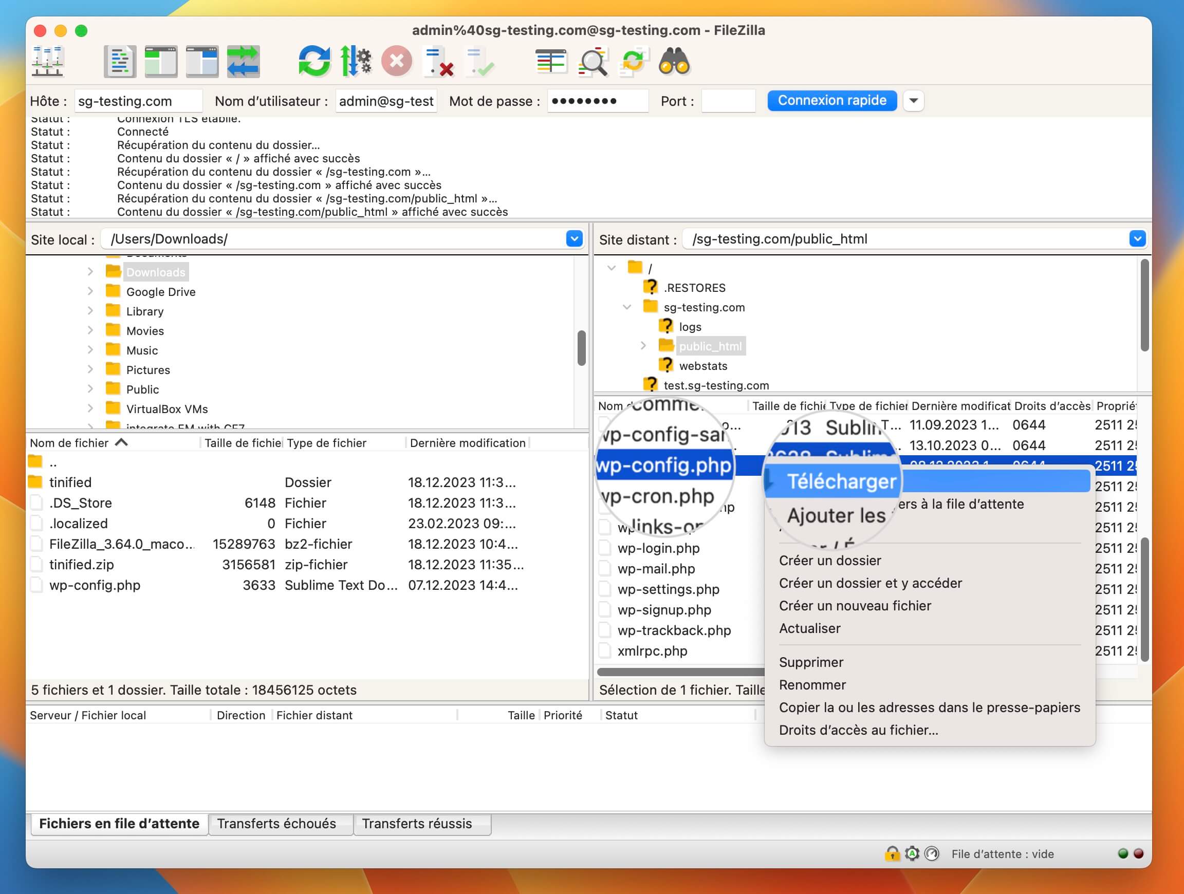 Comment télécharger le fichier wp-config.php avec un client FTP