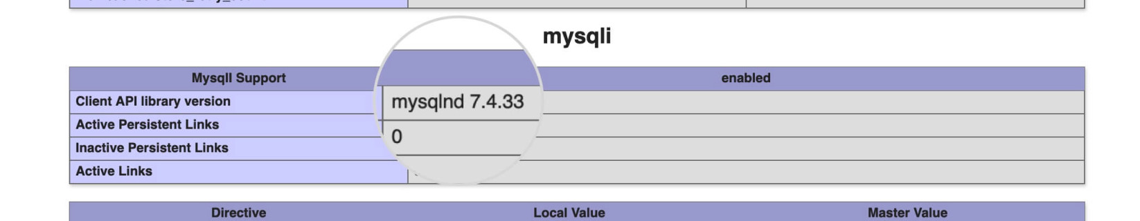 Capture d'écran montrant comment vérifier si l'extension MySQL est activée