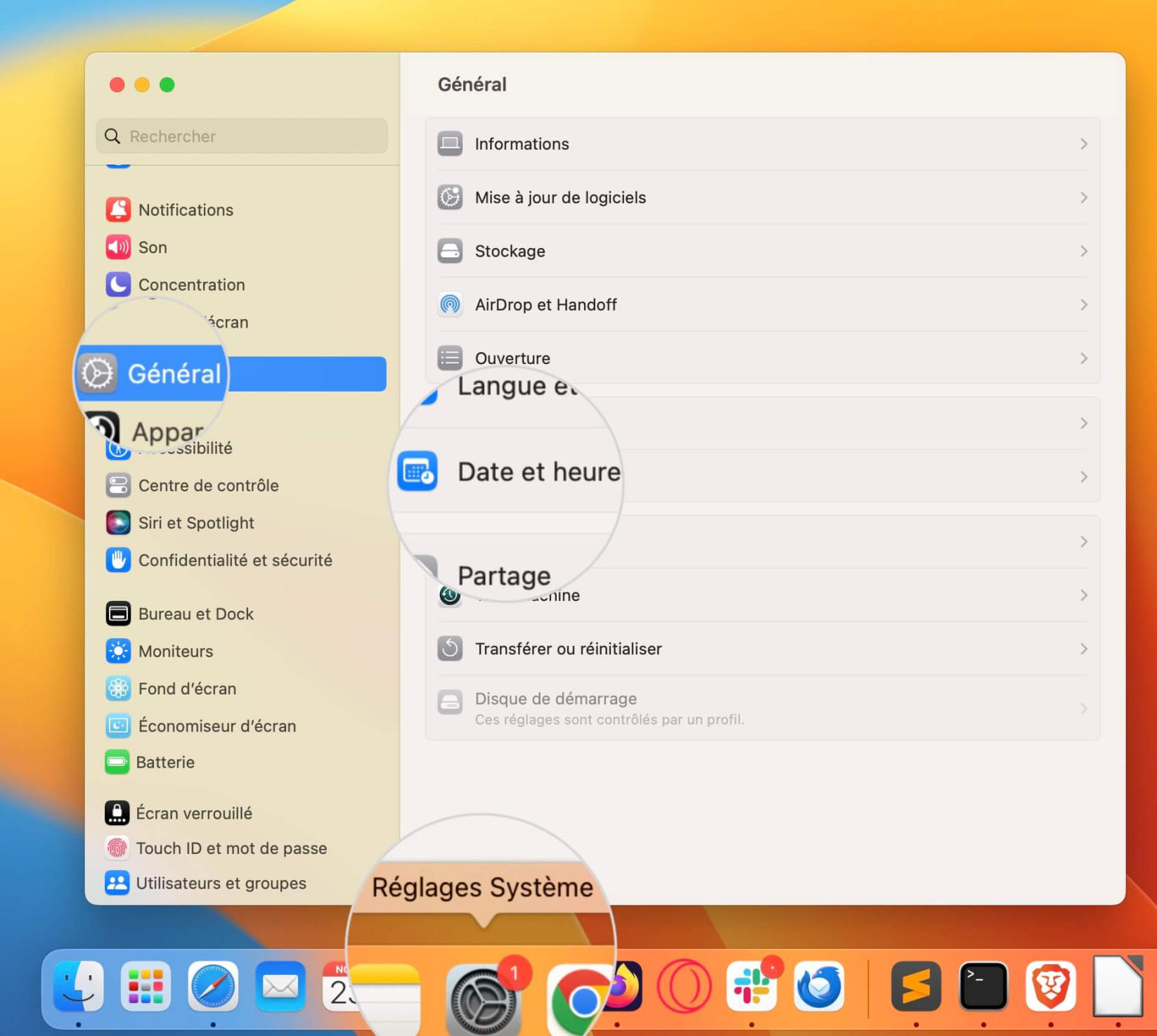 Paramètres de « Date et heure » sous macOS