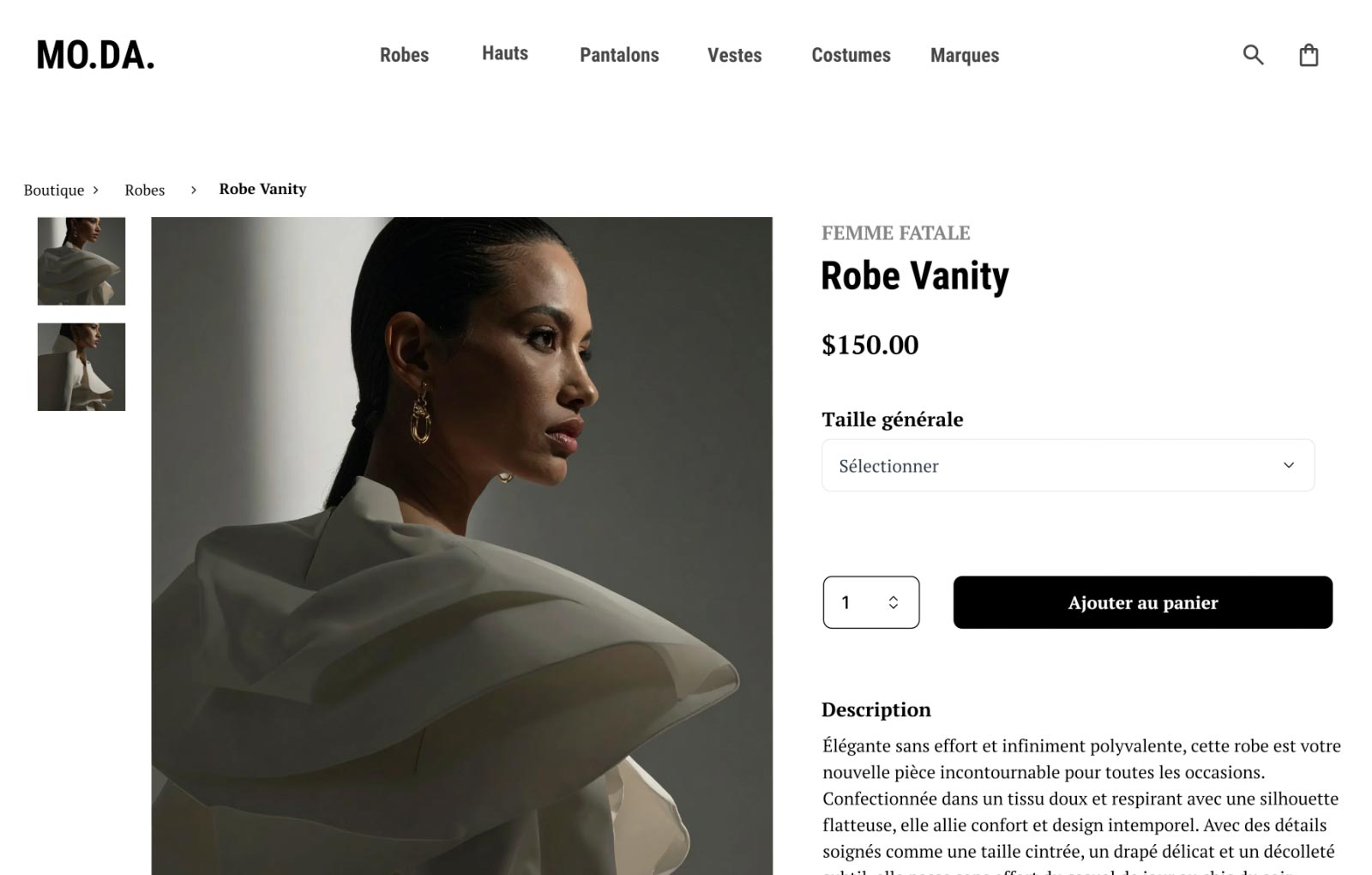 La page d'accueil du site de mode MO.DA. présente la collection « Fancy Summer », mettant en avant des labels indépendants de qualité supérieure et des styles modernes minimalistes.
