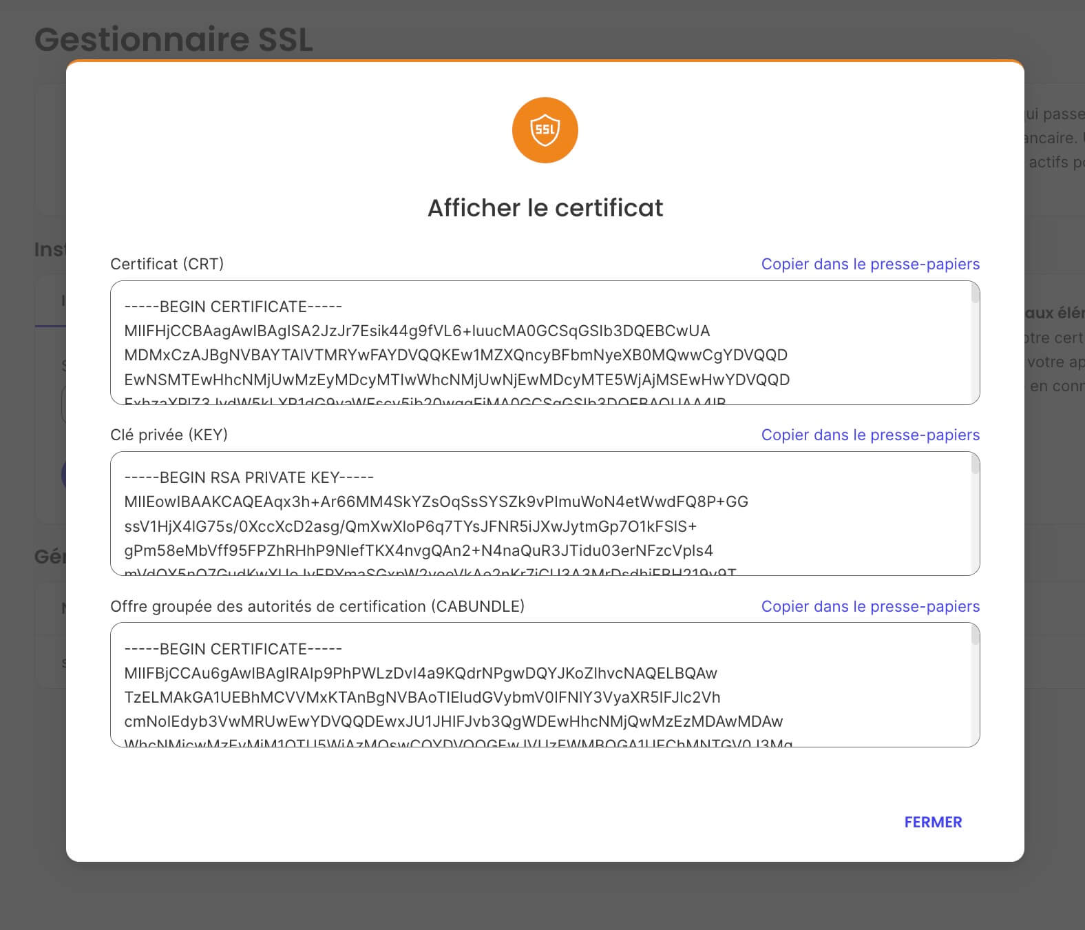 Détails du certificat SSL
