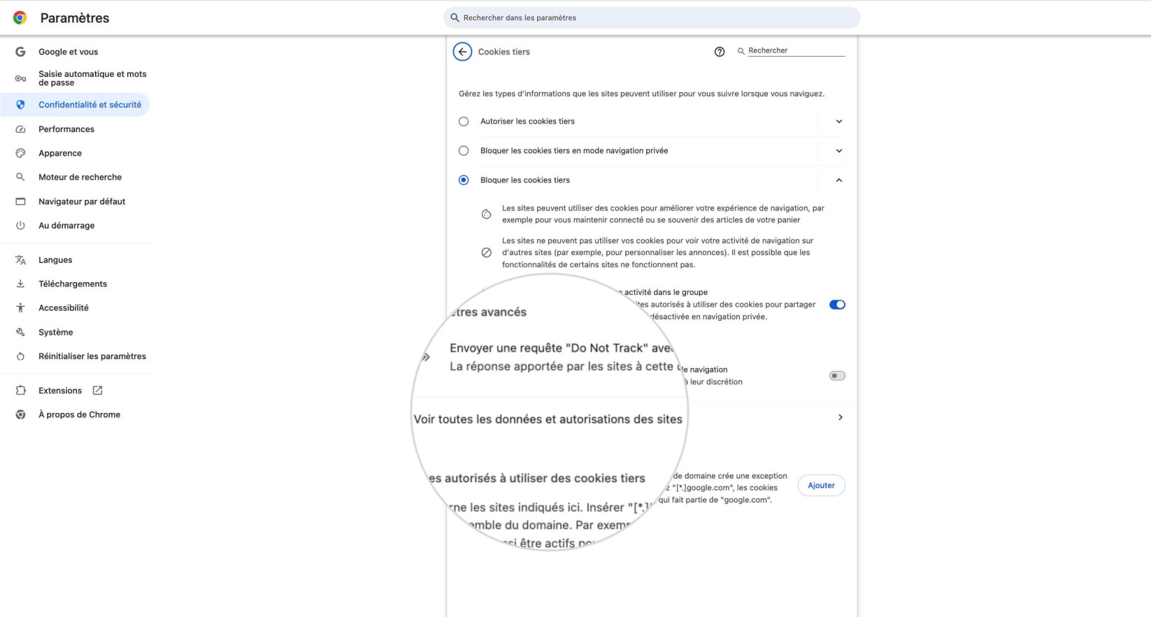 Voir toutes les données de site et les autorisations dans Chrome 