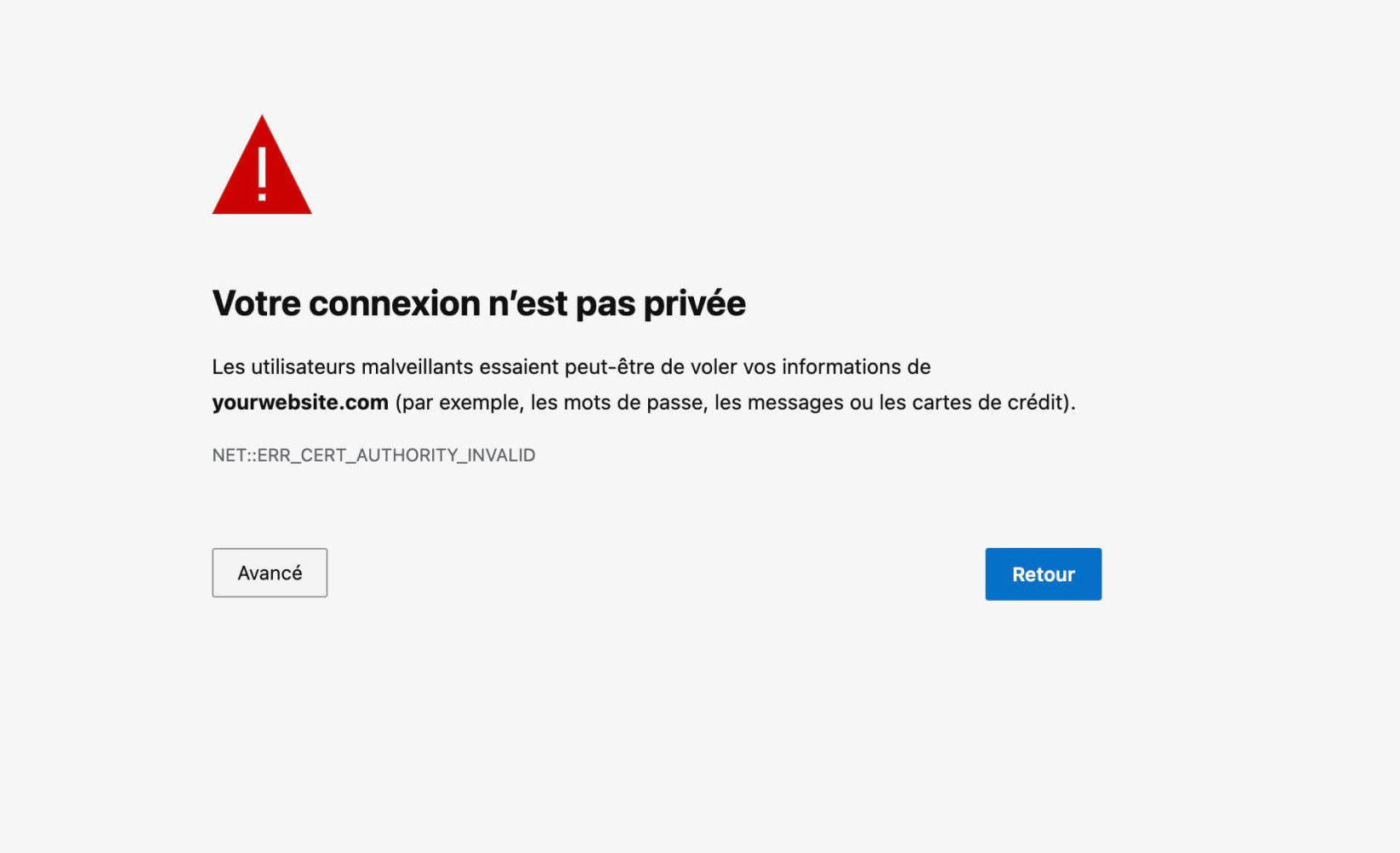 Un message « Votre connexion n'est pas privée » sur Microsoft Edge