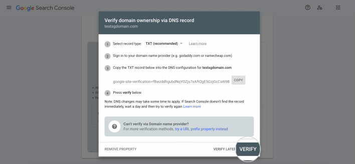 Verify your domain ownership to submit your website to Google