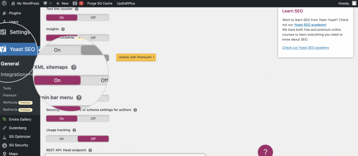 Enable XML Sitemap generation Yoast SEO